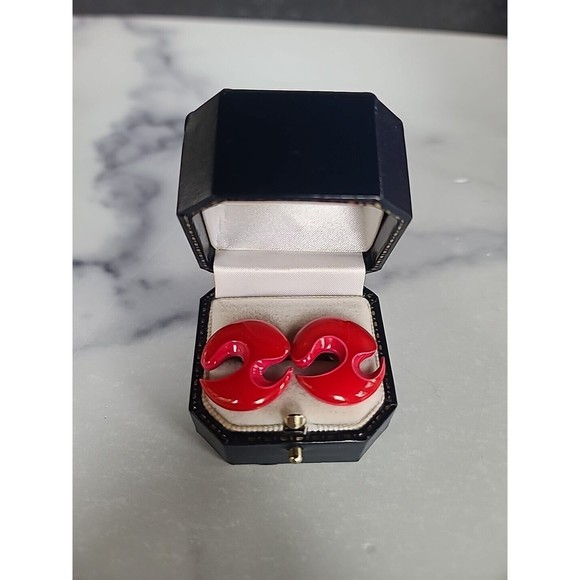 Vintage Red And Pink Abstract Pierced Earrings - Picture 6 of 10